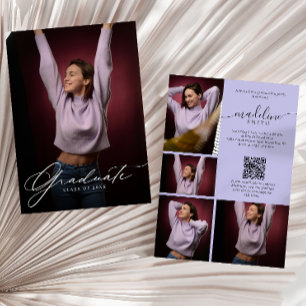 Foto-Collage QR-Code Lila Abschlussfeier Einladung