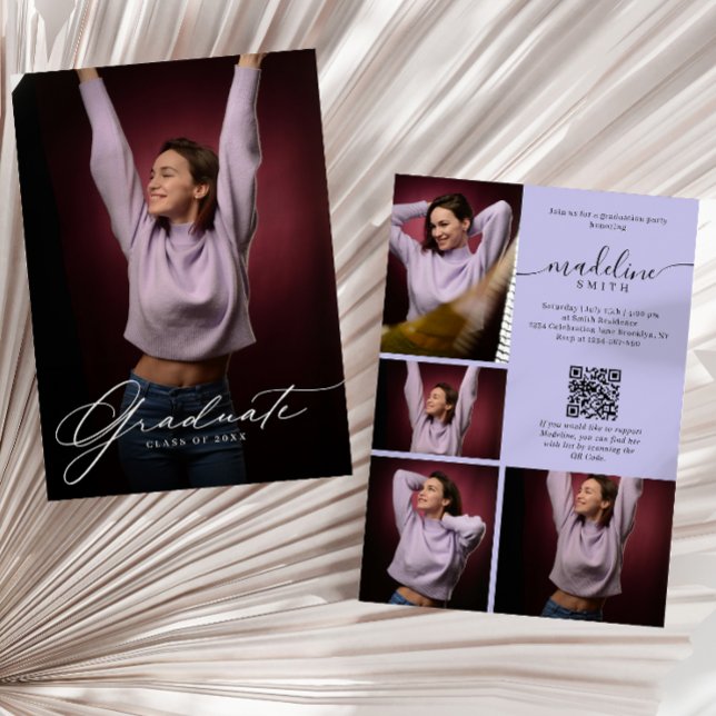 Foto-Collage QR-Code Lila Abschlussfeier Einladung (Von Creator hochgeladen)
