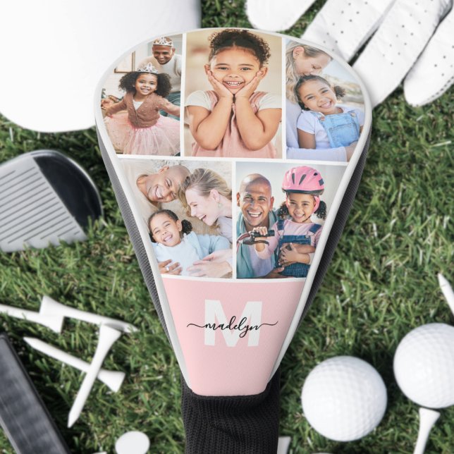 Foto-Collage Rosa Monogramm Bild Golf Headcover (Photo Collage Pink Monogram Picture Golf Head Cover)