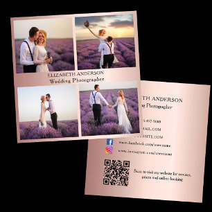 Foto Collage Rose Gold QR Code Social Media Quadratische Visitenkarte