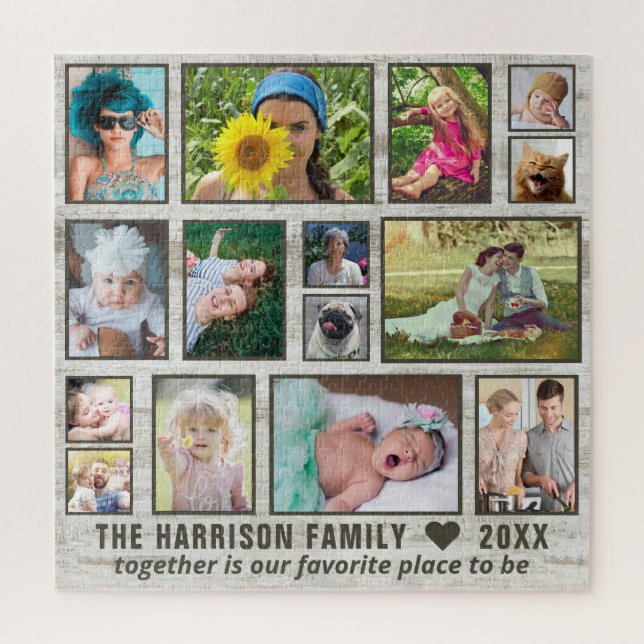 Foto Collage Rustic Wood Custom Family Pic Square Puzzle (Vertikal)
