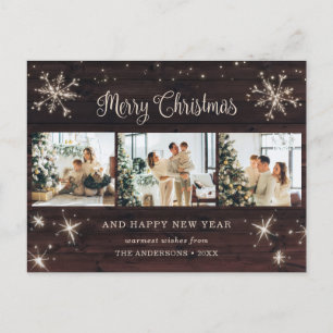 Foto Collage Rustic Wood Snowflake Feiertagspostkarte