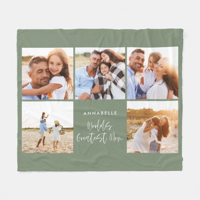 Foto Collage Salbei grün mädchenhafte Mütter Tag Fleecedecke (Vorderseite (Horizontal))