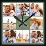 Foto Collage Salbei grün mädchenhafte Mütter Tag Quadratische Wanduhr<br><div class="desc">Foto Collage grün mädchenhafte moderne Mütter Tag Typografie Design. Modernes Skripttextdesign. Teil einer Sammlung.</div>