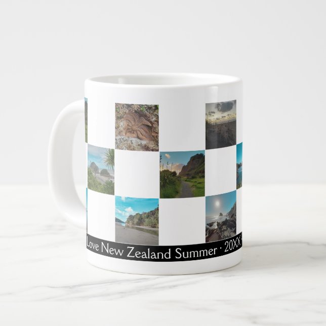 Foto Collage Schachbrett Neuseeland Sommerküste Jumbo-Tasse (Vorderseite Links)