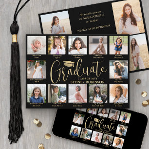 Foto-Collage Schwarz & Gold Kalligrafie Abschluss Ankündigung