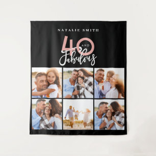 Foto Collage schwarz und rosa 40 und fabelhaft Wandteppich