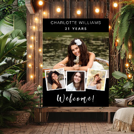 Foto Collage Schwarz-weiß Geburtstagsparty Begrüßu Poster