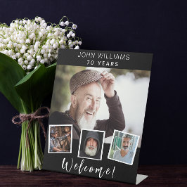 Foto Collage Schwarz-weiß Geburtstagsparty Begrüßu Sockelschild