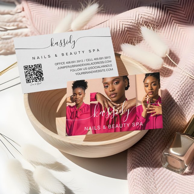 Foto Collage Script Calligrafy Monogram QR Code Visitenkarte (Photo Collage Script Calligraphy Monogram QR Code Business Card)