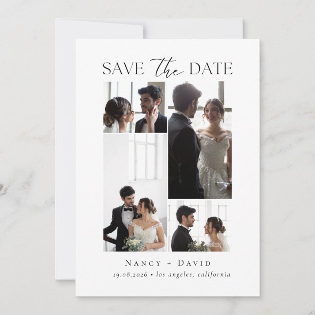 Foto-Collage-Script-Typografie Hochzeit  Save The Date (Vorderseite)