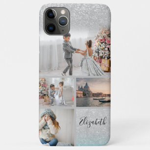 Foto Collage Silver Glitzer Bokeh Ihr Name Case-Mate iPhone Hülle