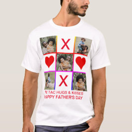 Foto Collage Tic Tac Toe Hugs Kisses Vathers Day T-Shirt