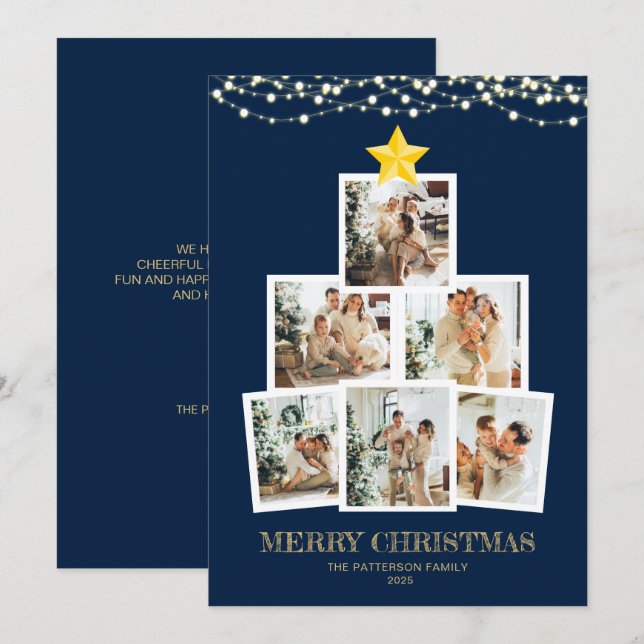 Foto Collage Tree Blue String lights Weihnachten (Vorne/Hinten)