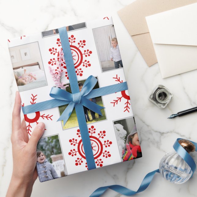 Foto Collage und Schneeflocken Weihnachten Geschenkpapier (Schenken)