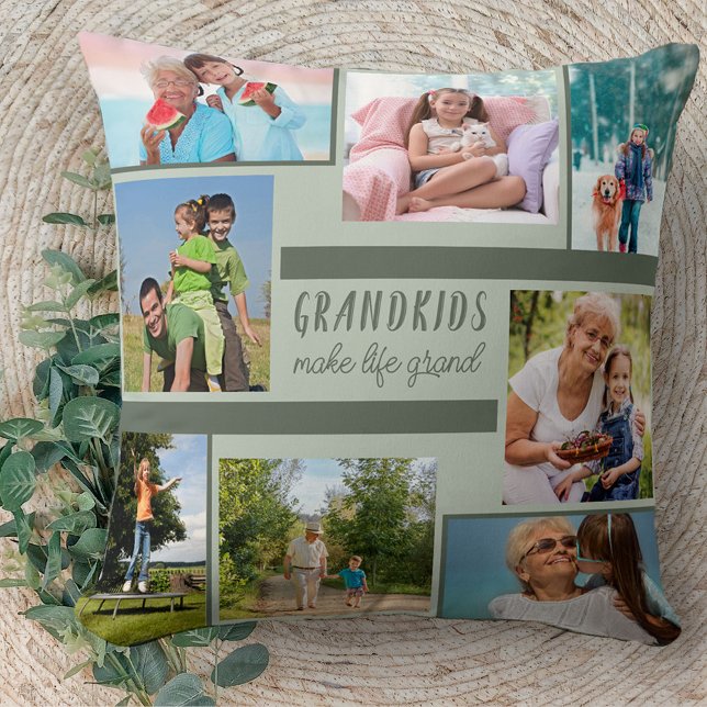 Foto-Collage und Zitat für Großeltern - Grün Kissen (Von Creator hochgeladen)