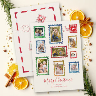 Foto-Collage Vintage-Poststempel Familienweihnacht Feiertagskarte