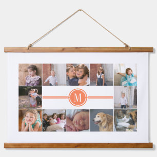 Foto-Collage von 12 Foto Korallenmonogramm Wandteppich Mit Holzrahmen