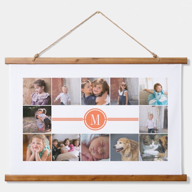 Foto-Collage von 12 Foto Korallenmonogramm Wandteppich Mit Holzrahmen (Vorne)