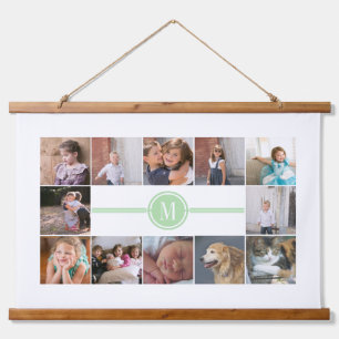 Foto Collage von 12 Foto minzgrün Monogramm Wandteppich Mit Holzrahmen