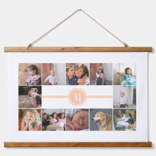 Foto-Collage von 12 Fotos pro Monogramm Wandteppich Mit Holzrahmen