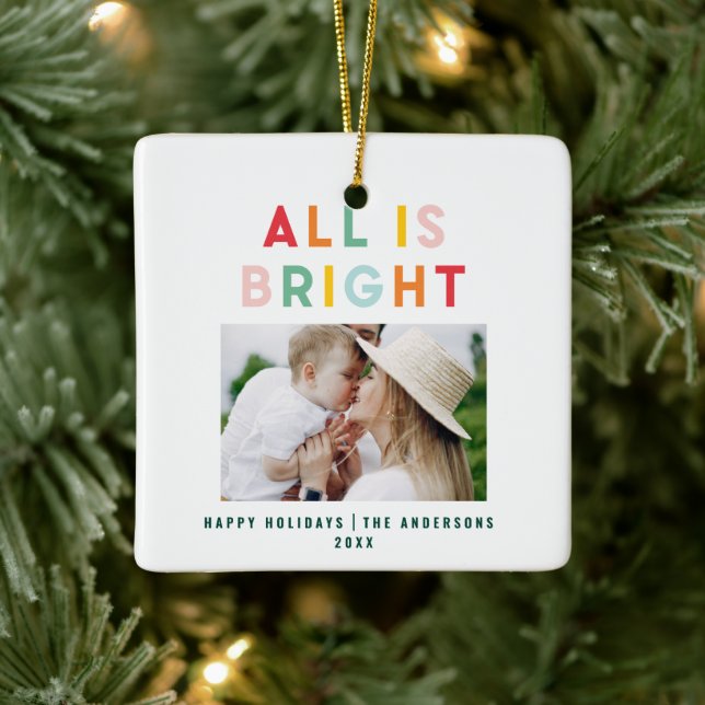 Foto Collage Weihnachten Regenbogen bunt hell ho Keramikornament (Baum)