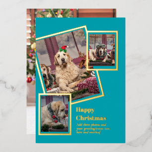 FOTO Collage Weihnachtskarte ECHTE GOLDFOLIE Folieneinladung