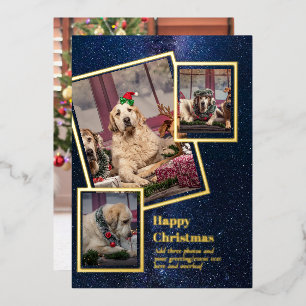 FOTO Collage Weihnachtskarte ECHTE GOLDFOLIE Folieneinladung