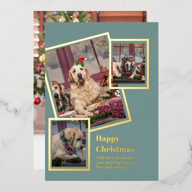 FOTO Collage Weihnachtskarte REAL GOLD FOIL Folieneinladung (Vorderseite/Rückseite)