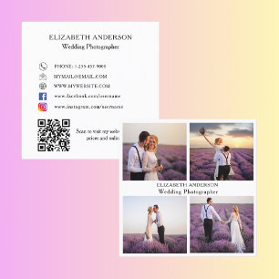 Foto Collage White Black QR Code Social Media Quadratische Visitenkarte