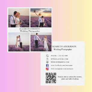 Foto Collage White Black QR Social Media Premium Quadratische Visitenkarte