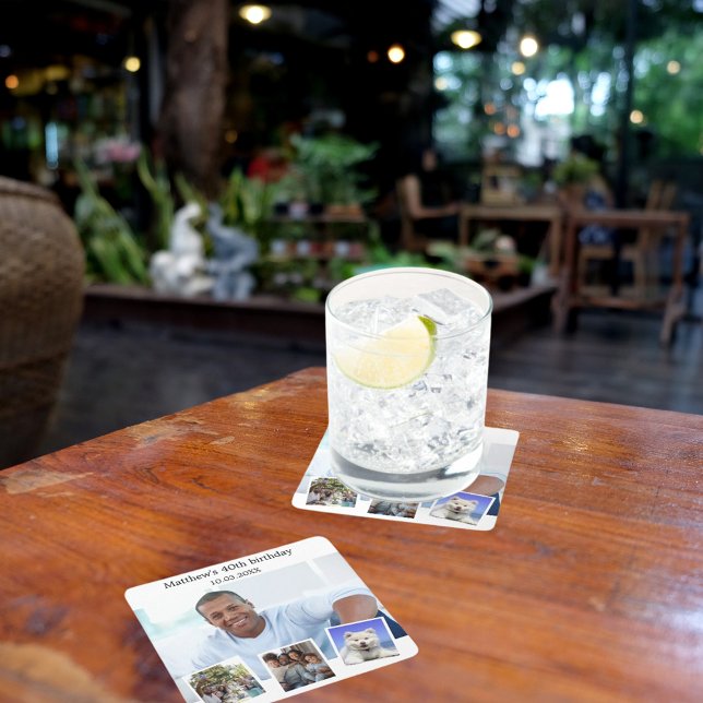 Foto Collage White Geburtstagsparty Rechteckiger Pappuntersetzer (Von Creator hochgeladen)