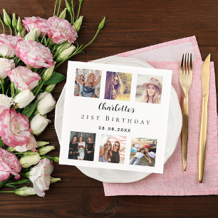 Foto Collage White Geburtstagsparty Serviette