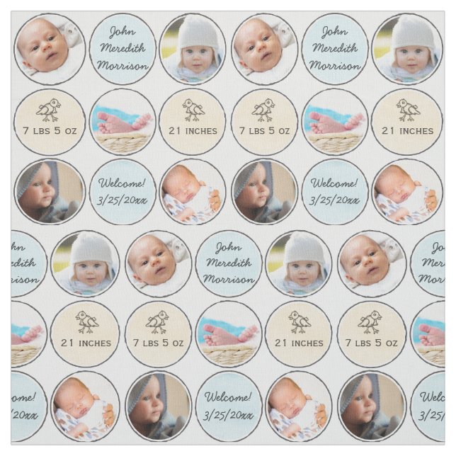 Foto-Collagen-Baby-Jungen-Name, Geburtsnotfall und Stoff (Muster)