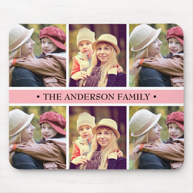 Foto-Collagen-Gewohnheit des Pastellrosa-6 Mousepad (Vorne)