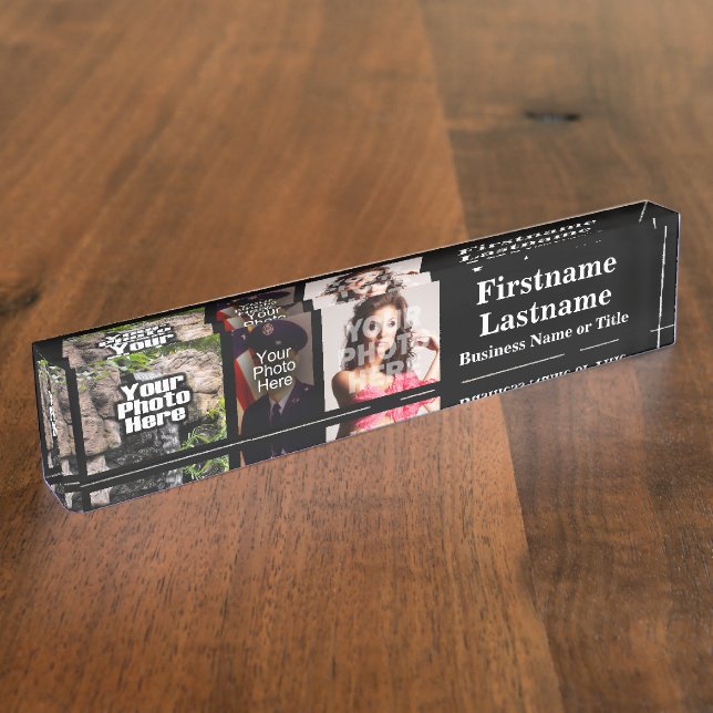 Foto-Collagen-Namen-Acrylschreibtisch-Block der Namensplakette (Seite)
