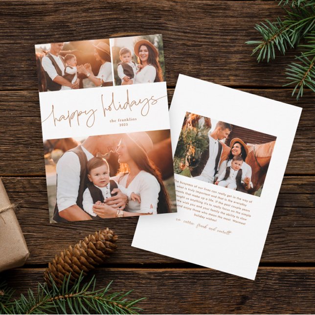 Foto Collections Feiertagskarte (Modern script happy holidays simple photo collage holiday card.)