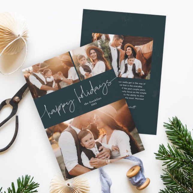 Foto Collections Feiertagskarte (Simple modern script happy holidays photo collage holiday card.)