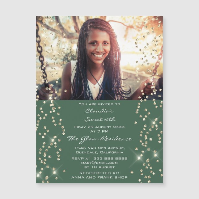 Foto Confetti Brautparty Birthday Green Wood Magnetkarte (Vorderseite)