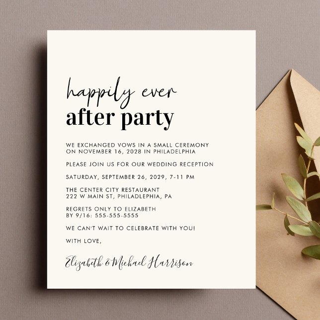 Foto Cream Wedding Reception Einladung (A chic budget-friendly Happily Ever After Party invitation for your wedding celebration)