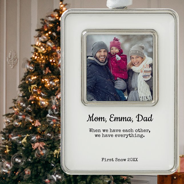 Foto Custom Christmas Tree Ornament Rahmen-Ornament Silber (Holiday Custom Family Tree Ornament with Personalized Message. )