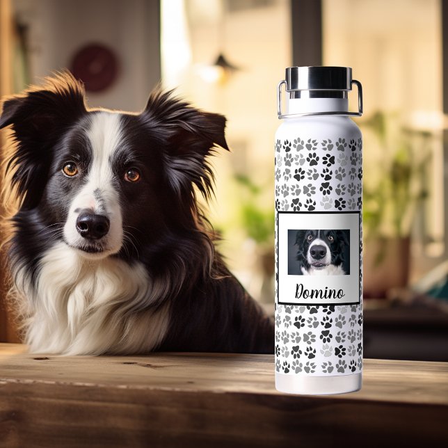 Foto Custom Dog Pet Name Monogram Paws Trinkflasche (Von Creator hochgeladen)
