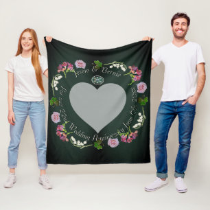 Foto Custom Floral Heart Hochzeit Geburtstag Grau Fleecedecke