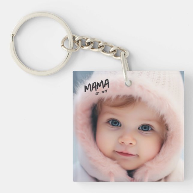 Foto Custom Mama Est Mutter Schlüsselanhänger (Vorderseite)
