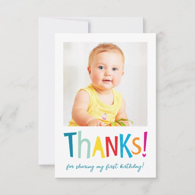 FOTO DANK IHNEN moderne, fröhliche und bunte Typog Dankeskarte (Vorderseite)