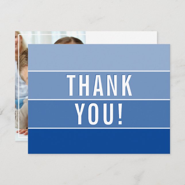 FOTO DANK IHNEN moderne ombre königsblau Dankeskarte (Vorne/Hinten)