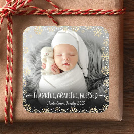 Foto Dankbar Grateful Seleged Gold Snowflake Quadratischer Aufkleber