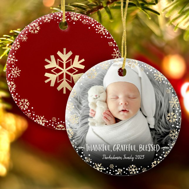 Foto Dankbarkeit Grateful Seligen Snowflake Urlaub Keramik Ornament (Von Creator hochgeladen)