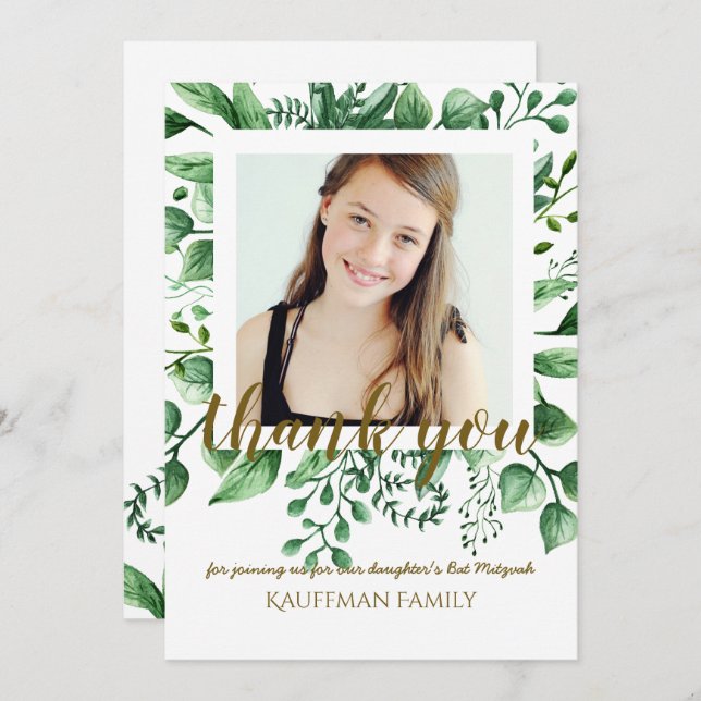 FOTO DANKEN SIE Bat Mitzvah Card - Black Gold Einladung (Vorne/Hinten)