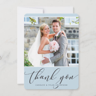 Foto DANKEN SIE hübsche Kalligraphie blass blau Dankeskarte